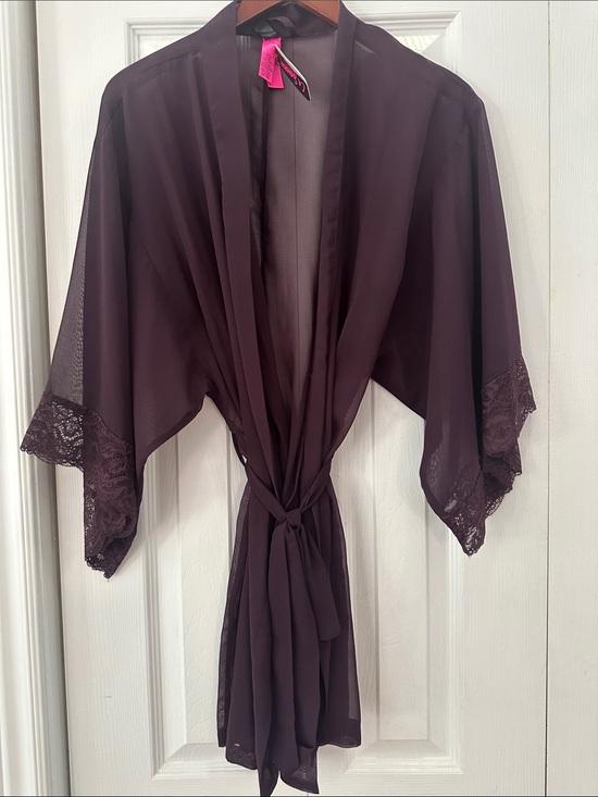 La SENZA Other - Sheer Lace-Trim Kimono Robe - Deep Plum